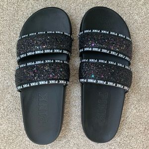 Victoria’s Secret PINK Black Slides Sandals Size M